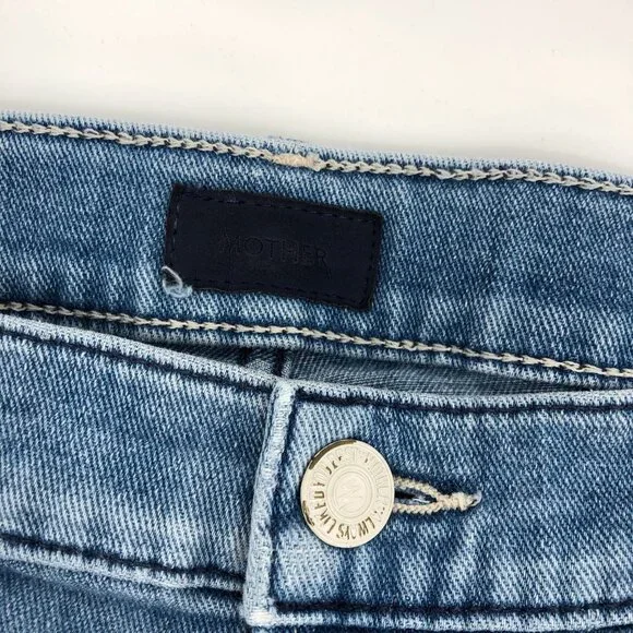 MOTHER Blue Distressed Slim Fit Ankle JeansMade in USA